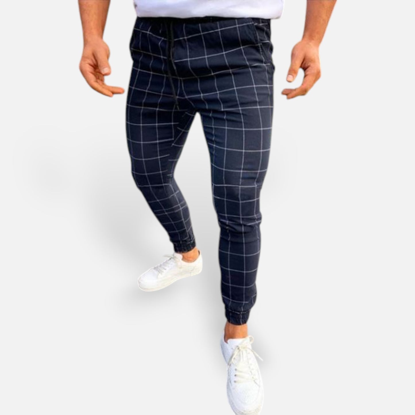 Melvoir | Męskie Spodnie w Kratę z Elastycznym Pasem