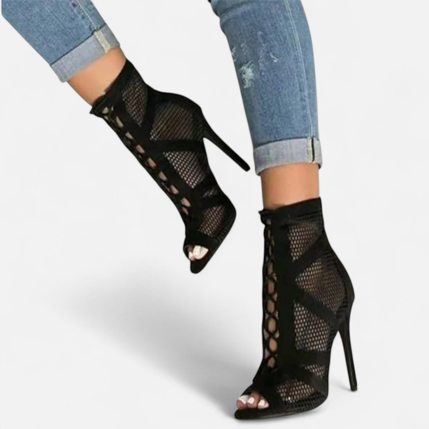 Melvoir | Damskie Czarne Sandały z Siateczki na Wysokim Obcasie