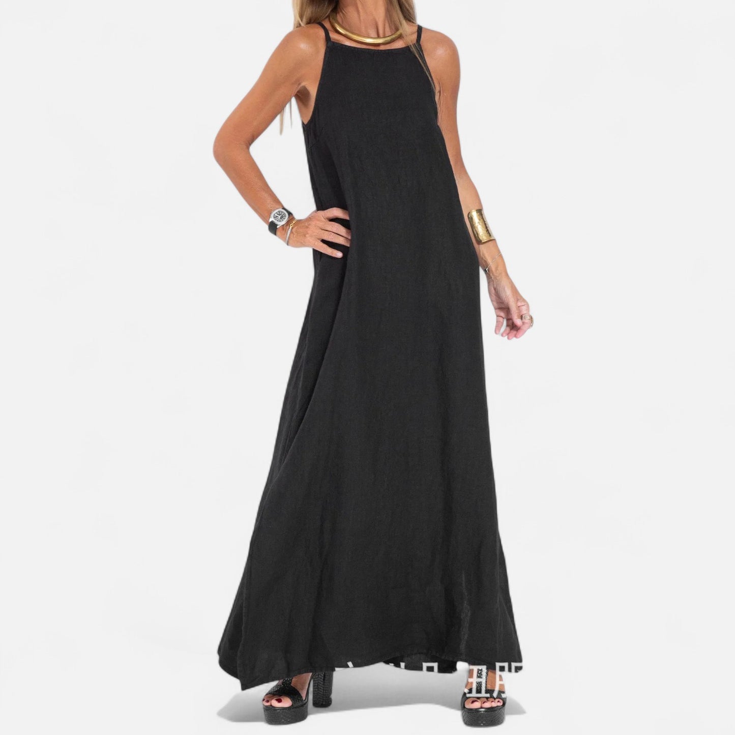 Melvoir | Damska Długa Sukienka Bez Ramiączek z Bawełny i Lnu